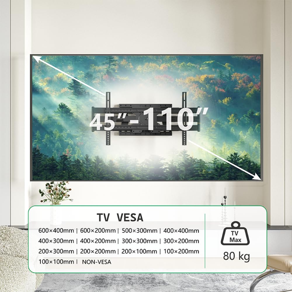 XTRARM TiTon Double 100 cm TV supporto da parete, fino 100 pollici 80kg 600x400mm