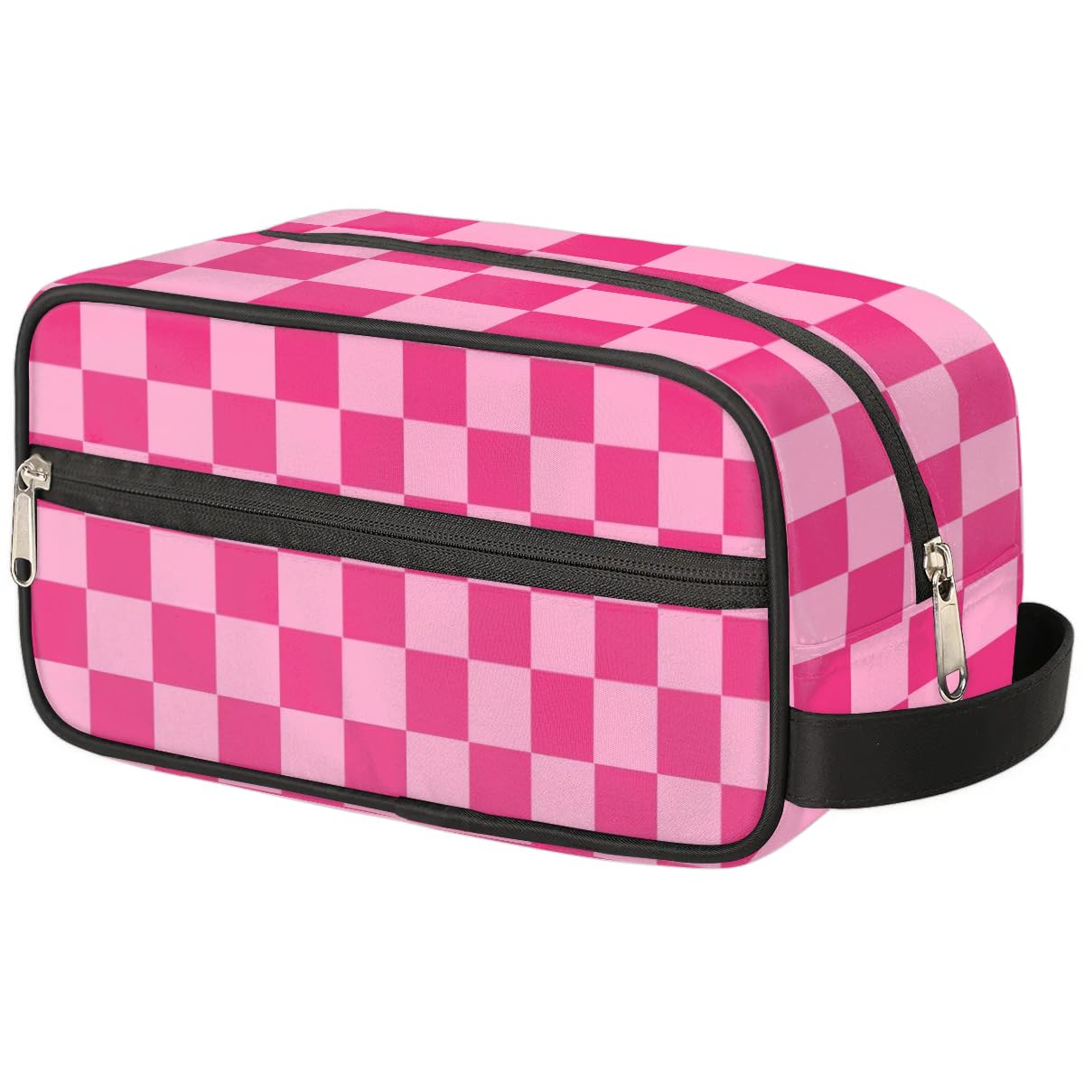 Checkered Pink Hanging Toiletry Bag for Women Girls,Travel Cosmetic Bag,Waterproof Makeup Bag,Approved Hygiene Bag Dopp Kit Organizer for Toiletries Shower Bathroom Carry-on Accessories Gifts