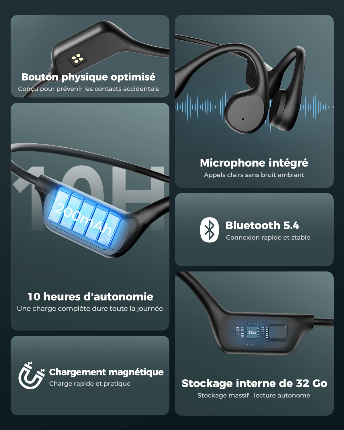 Casque Conduction Osseuse Bluetooth 5.4, Mémoire MP3 32G Intégrée, Lecteur MP3 Étanche IPX8, 10 Heures de Jeu, Écouteur Natation sans Fil pour la Natation, Sport