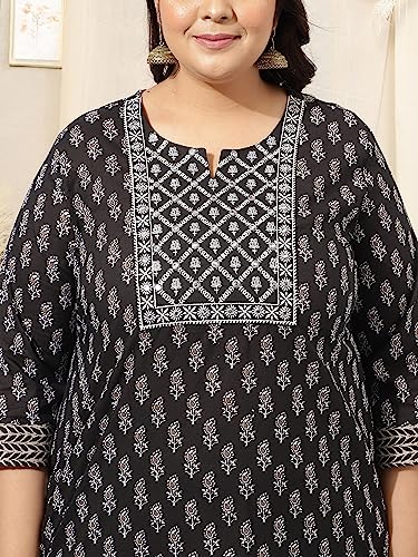 Image of MIRCHI FASHION Pure Cotton Plus Size Straight Kurta Set with Dupatta | 3 Piece Summer Ethnic Kurta Pant Set | Office Wear Salwar Suit for Women