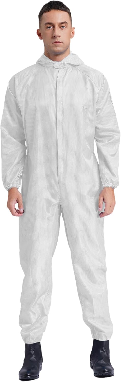 Jhaoyu Men's Long Sleeve Zip Up Coveralls Jumpsuit Hooded Anti-Static Work Overalls Mechanics Workwear