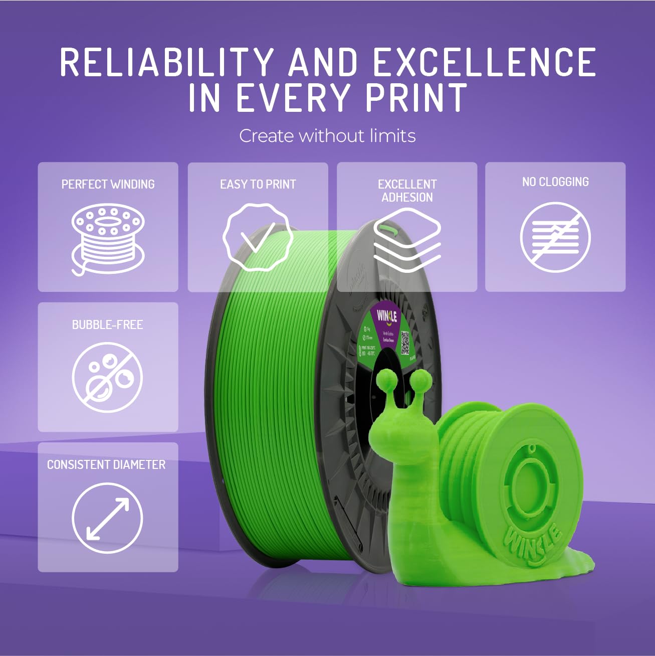 WINKLE Filament PLA HD Ecotisa Green | Filament do drukarki 3D | Filament PLA 1,75 mm 300 g | Zielony PLA, kompatybilny ze wszystkimi drukarkami 3D, dokładność wymiarowa, cewka 300g