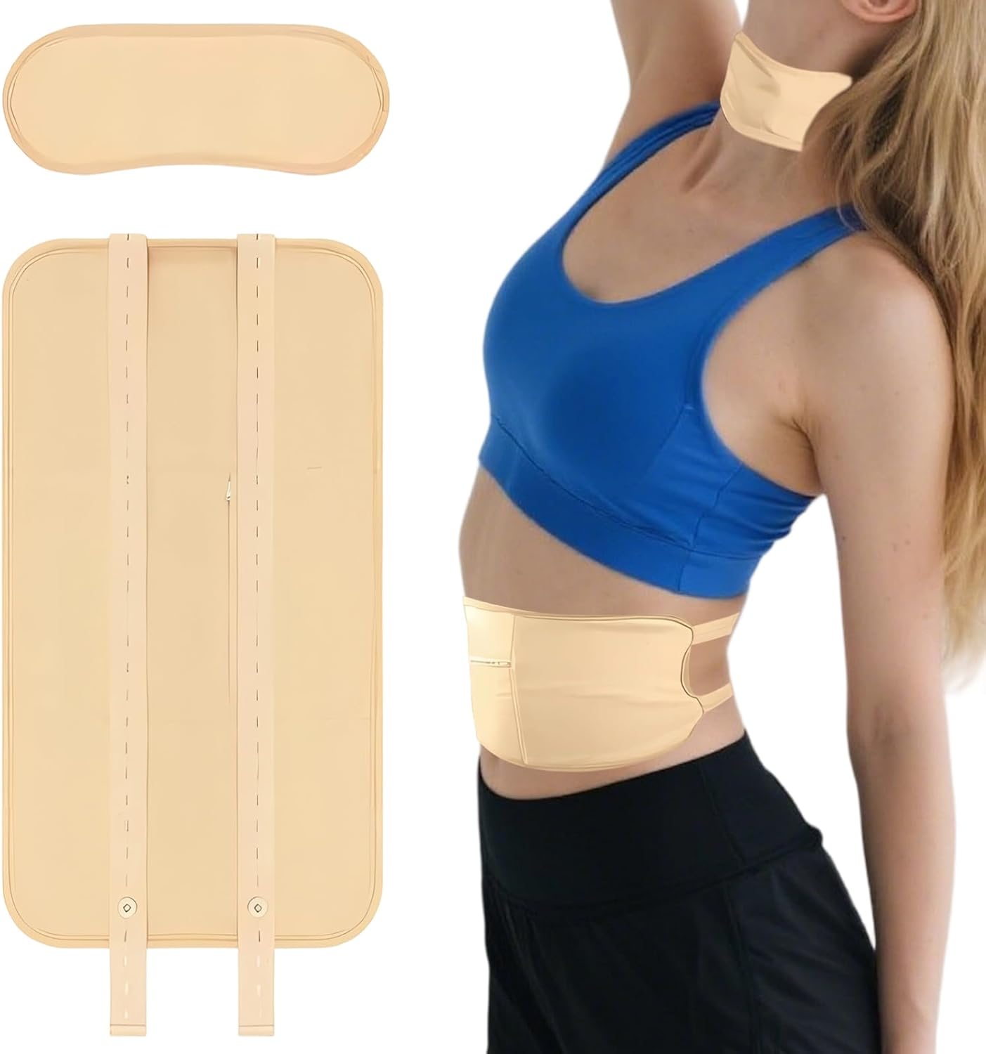 Castor Oil Pack wrap, herbruikbare ricinusolie biologische verpakkingsset, ricinusolie castorolie wrap (buik + hals), van fluweelachtig katoen, verstelbare elastische bandjes