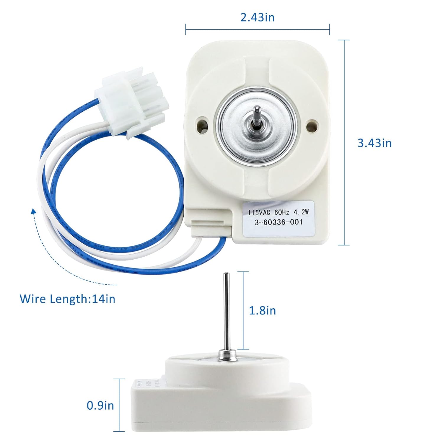 WP3-60336-001 3-60336-001 Refrigerator Evaporator Fan Motor by Fetechmate Compatible with Whirl-Pool May-tag Am-ana Fri-dge Refrigerator-Replaces AP6007509 4390914 68001613 PS11740626