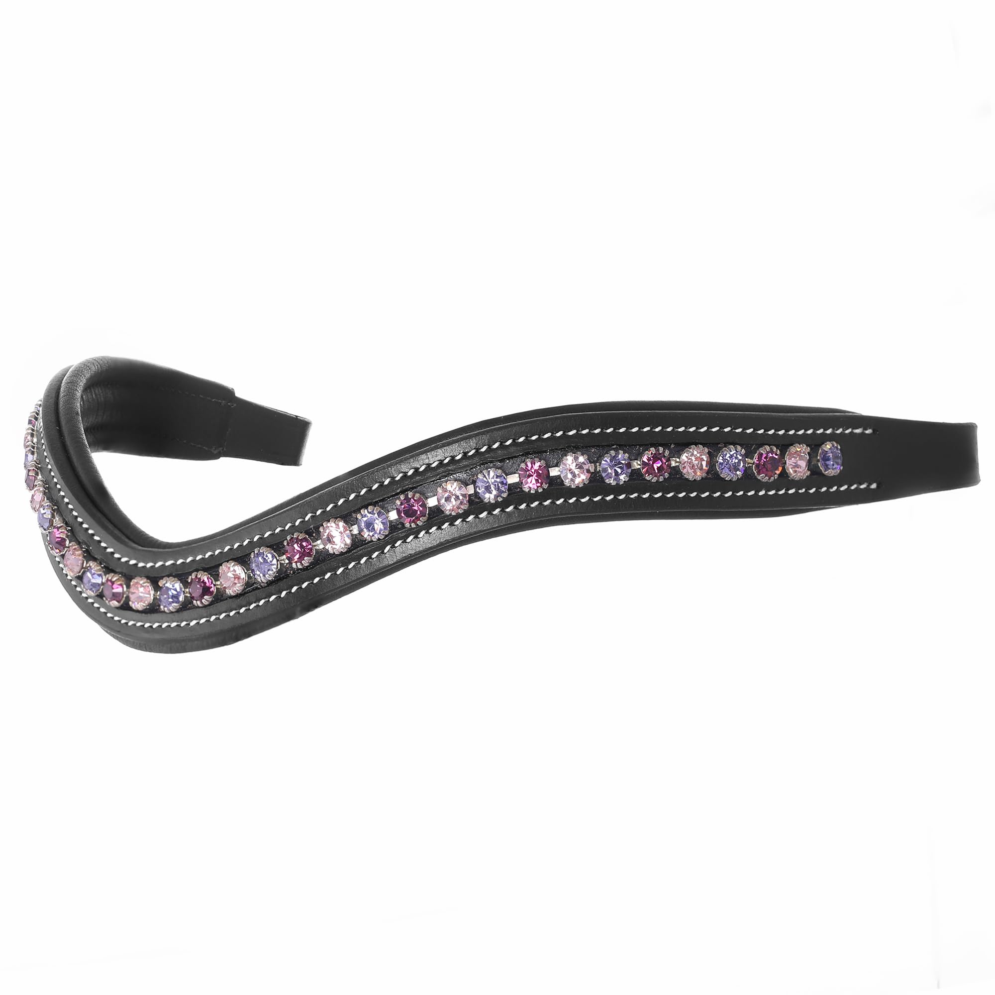 Exion Curved Crystal Browband for Horses – Soft Padded Bling English Bridle Brow Band | Dressage, Show, Jumping | Black, Brown | Fuchsia, Light Rose, Tanzanite Crystal Browband For Horses
