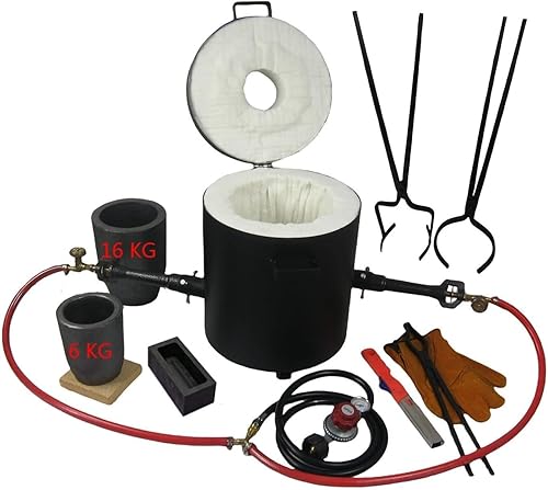 Kit de horno de fundición de propano de 35.3 lbs35 libras, quemadores dobles, con 2 crisoles de grafito y pinzas de crisol para levantar y verter,