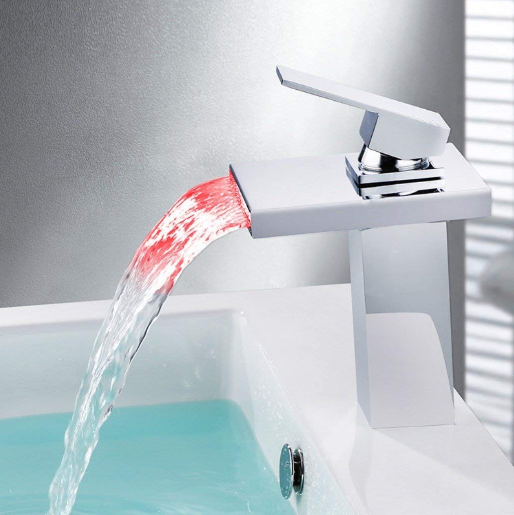 YCCUZA Waschtischarmatur Gebürstetes Nickel – Wasserfall-Auslauf, Einhebel-Montage