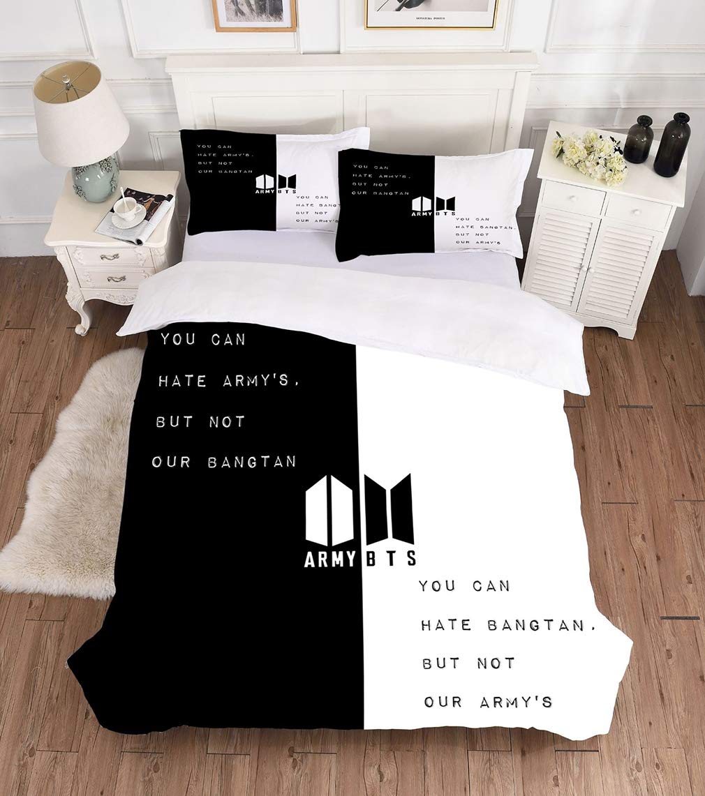 BEDLININGS BTS Print Design Duvet Cover Quilt Bedding Set with Pillowcases  (3Pcs),C,200 230cm