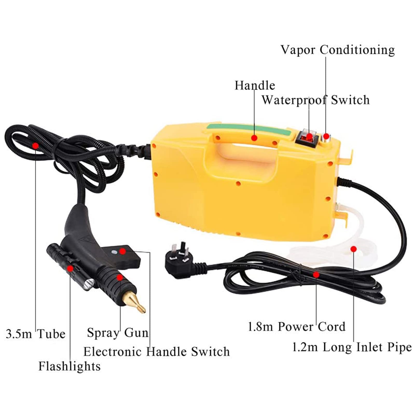 Limpiador a Vapor De Alta Presión Y Alta Temperatura con 4 Boquillas 2600-3000W Sistema De Limpieza Profesional Portátil Bombeo Automático para Uso Comercial Doméstico