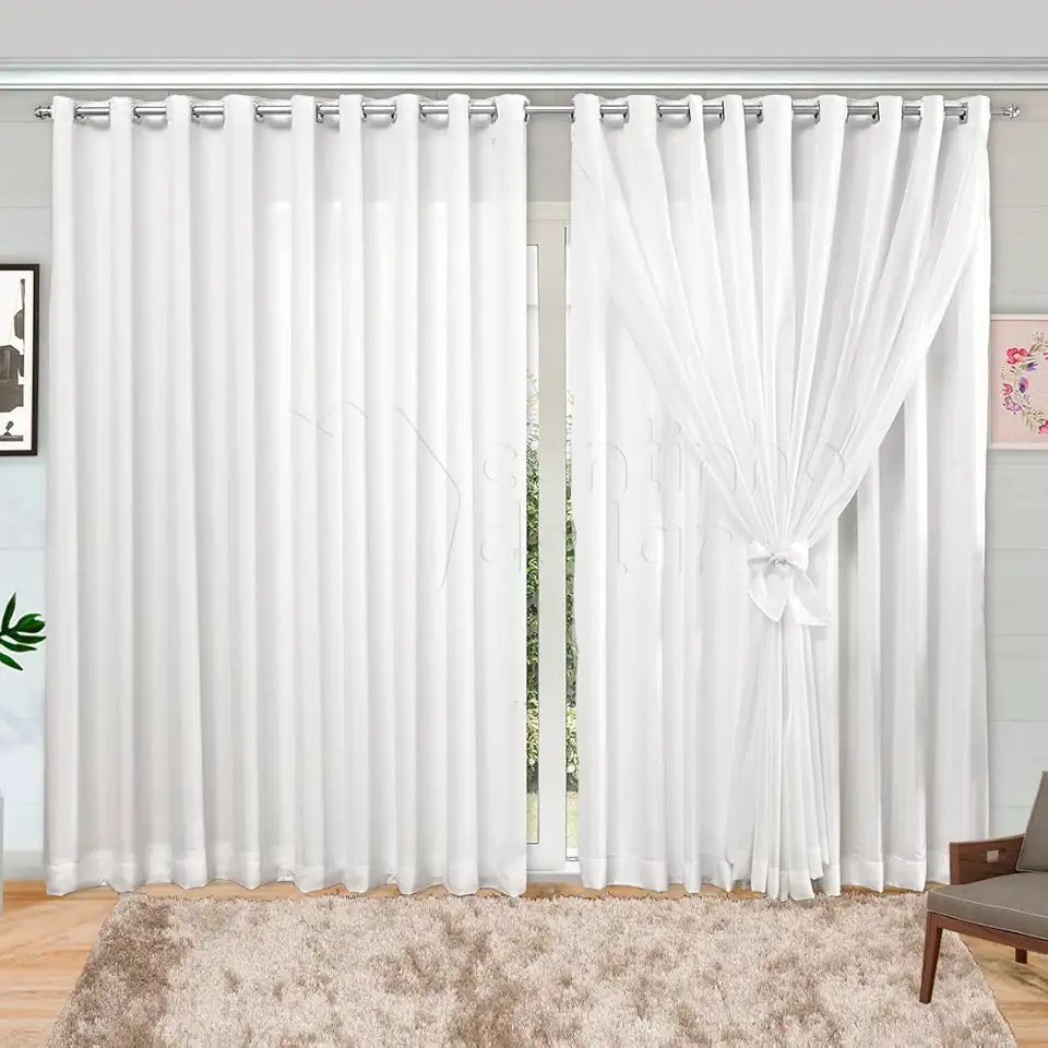 Cortina de Voil com Forro Microfibra 6,00m x 2,70m - Branco