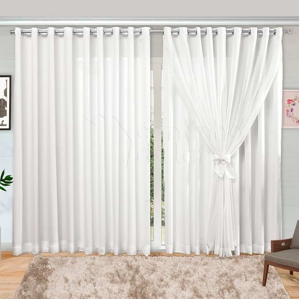 Cortina de Voil com Forro Microfibra 6,00m x 2,70m - Branco