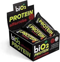 biO2 Display Barra de Proteína Alfarroba e Pasta de Amendoim, 12 unidades de 45g, Protein Bar Vegana e Sem Glúten