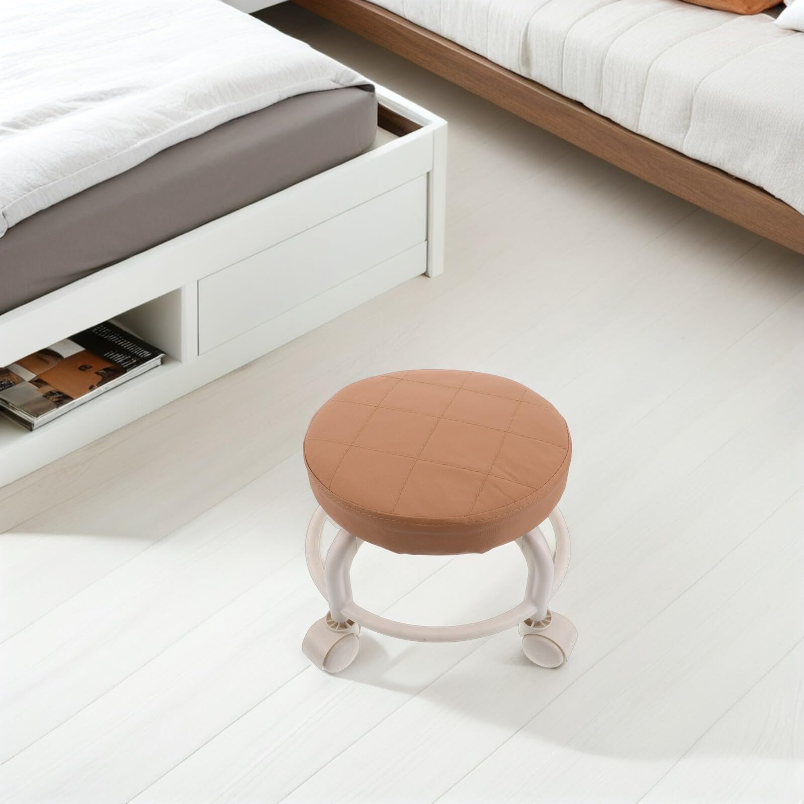 Gatuida Tabouret Roulant à roulettes Pivotantes Marron en PU Résistant pour Pédicure et Salon, Siège Rond Moderne avec Construction Robuste, pour Maison et Bureau