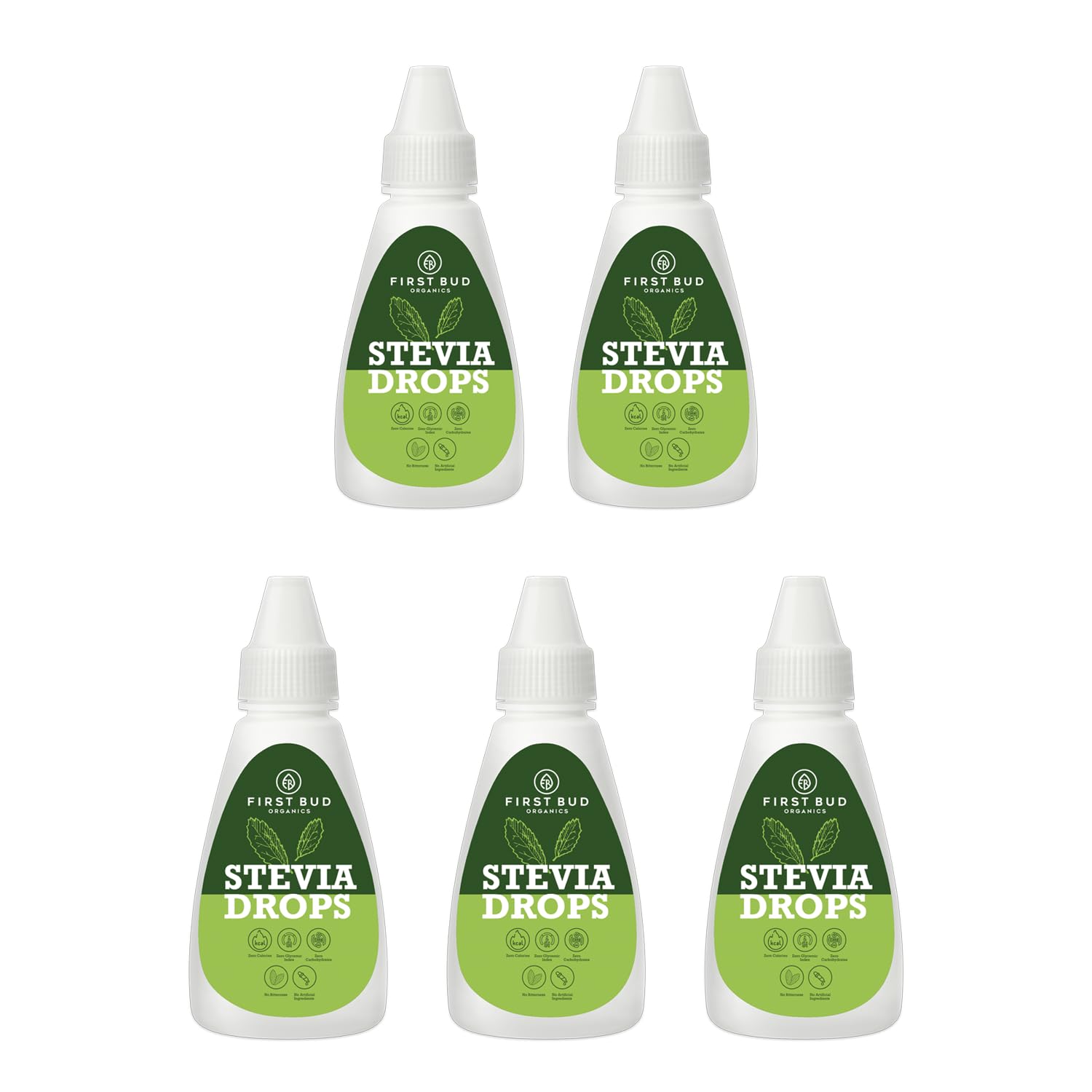 First Bud Organics Pure Stevia Drops - 30ml x 5 | Zero Calorie, Natural Sweetener, Non-GMO & Sugar-Free Stevia Drops | Sugar Substitute For 2000+ Serving, Low Glycemic index & Promote Oral Health