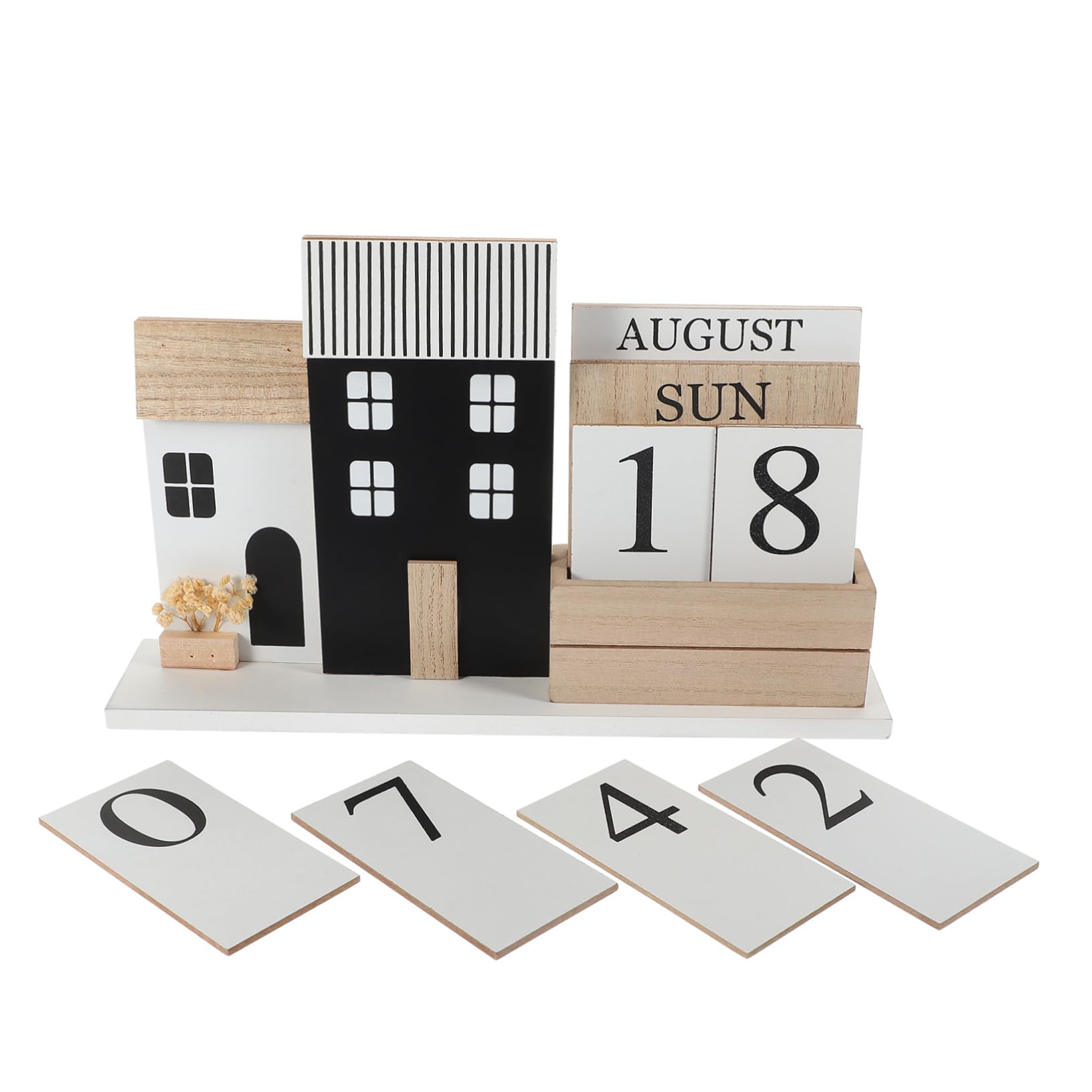 Calendario da Scrivania in Legno con Base Rustica Decorazione Artistica per Ufficio e Casa Dimensioni Visualizzazione Manuale di Data e Mese Planner Settimanale Essenziale