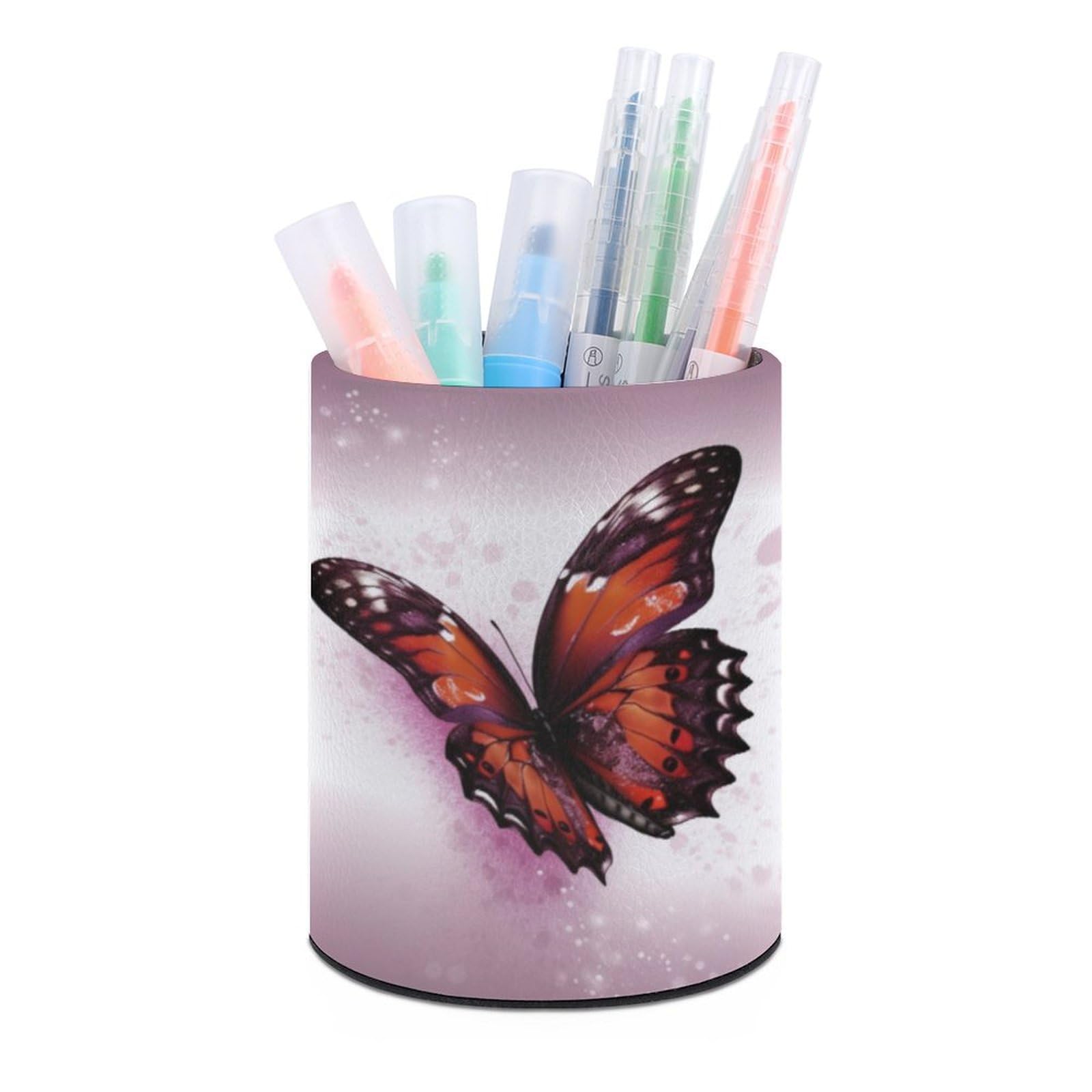 JTREHY Round Pen Holder,Butterfly Printed Makeup Brush Storage Box Desktop Stationery Storage Cup Office Accessories Storage Box Pencil Storage Box for Home Office Dressing Table