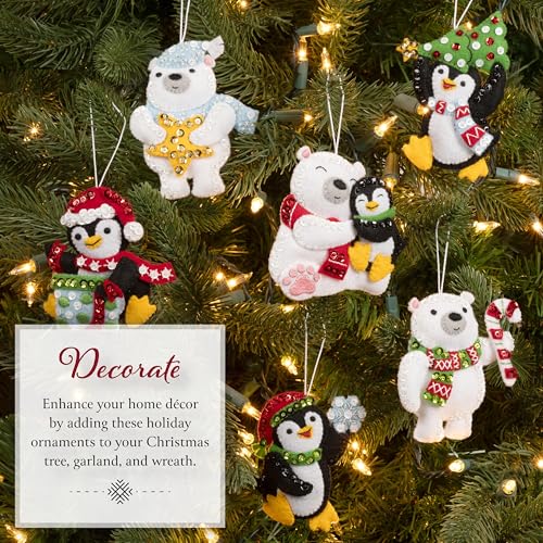 Image of Bucilla Felt Applique 6 Piece Ornament Making Kit, Polar Pals, Perfect for DIY Arts and Crafts, 89752E