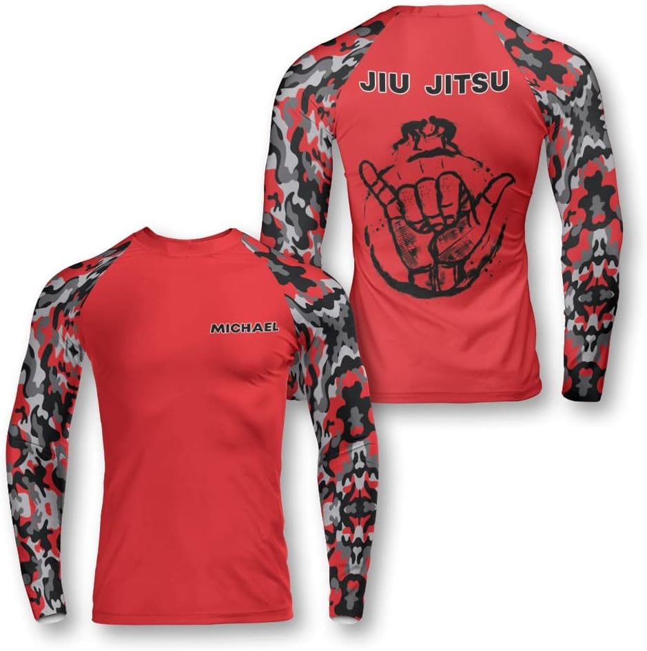 PRIMESTY BJJ Jiu Jitsu Rash Guard - Camo Long Sleeve Rash Guard Compression Shirt for No-Gi, MMA, Size XS-3XL