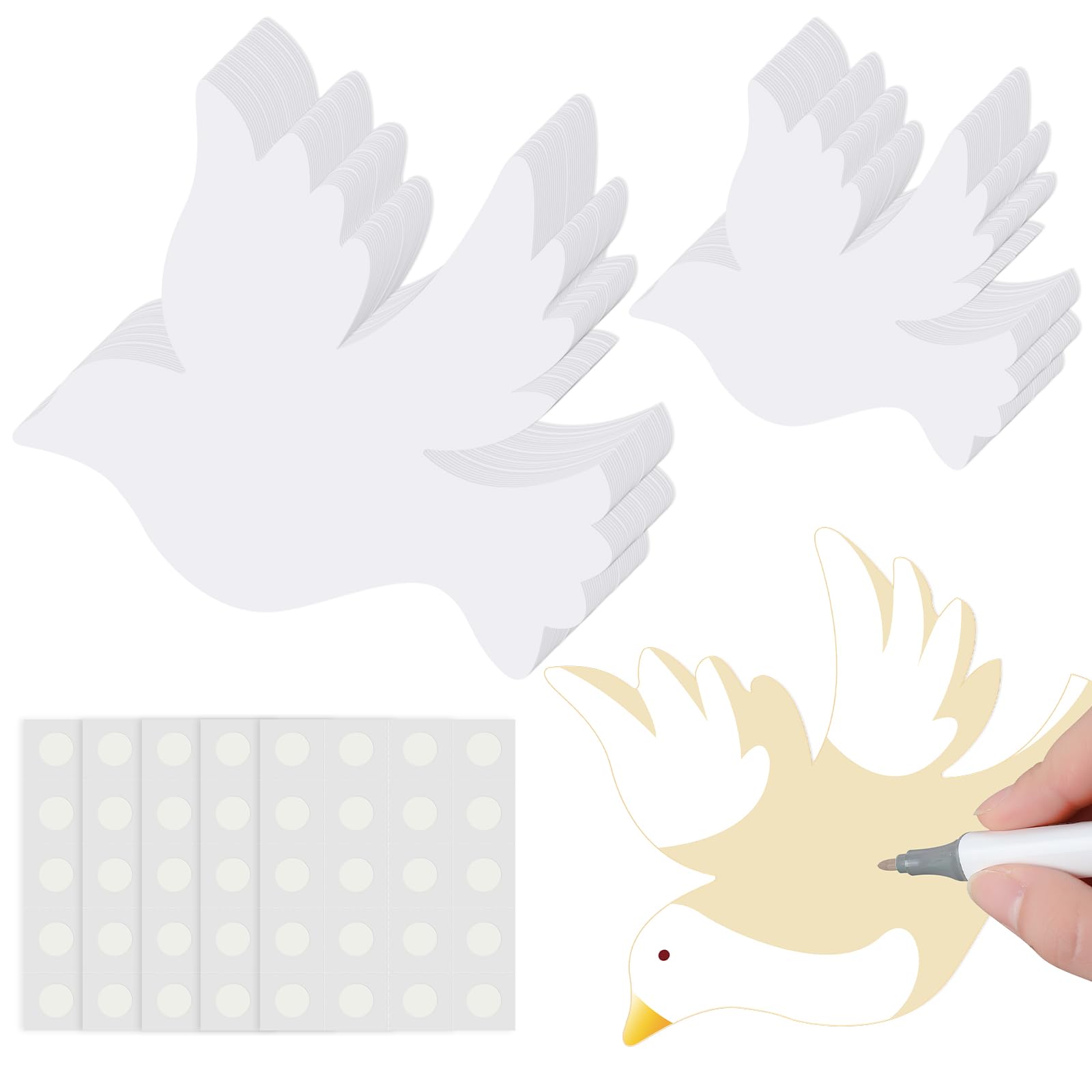 Harloon 100 Pcs Dove Pigeon Paper Cutouts 5.5'' 3.5'' Pentecost White Dove Bulletin Board Classroom Decorations Accents Cut Outs DIY Crafts with 100 Pcs Glue Point for School Party