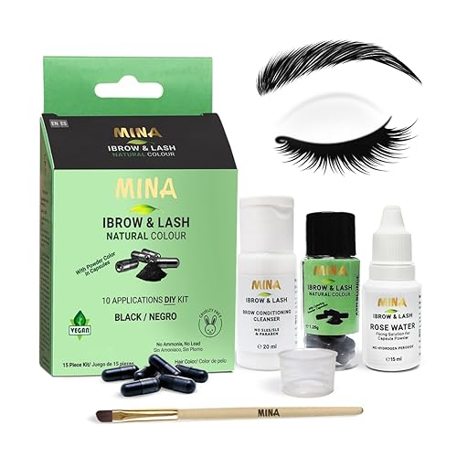 Miniatura 1 de Minaibrow Kit de tinte de pestañas negro  Larga duración (se mantiene hasta 6 semanas) Kit de coloración natural de manchas y tinte de cejas en