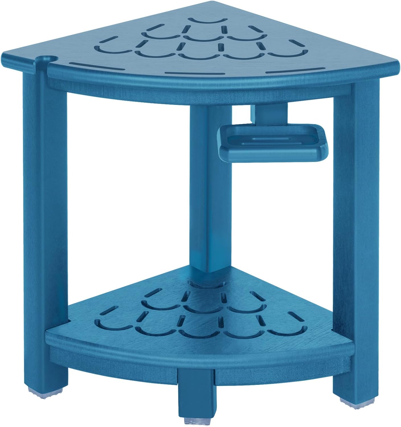 nalone Corner Shower Stool, HDPE Shower Bench for Inside Shower, Small Shower Chair Seat for Shaving Legs with Storage Shelf, Soap Box and No-Slip Feet (Navy Blue)