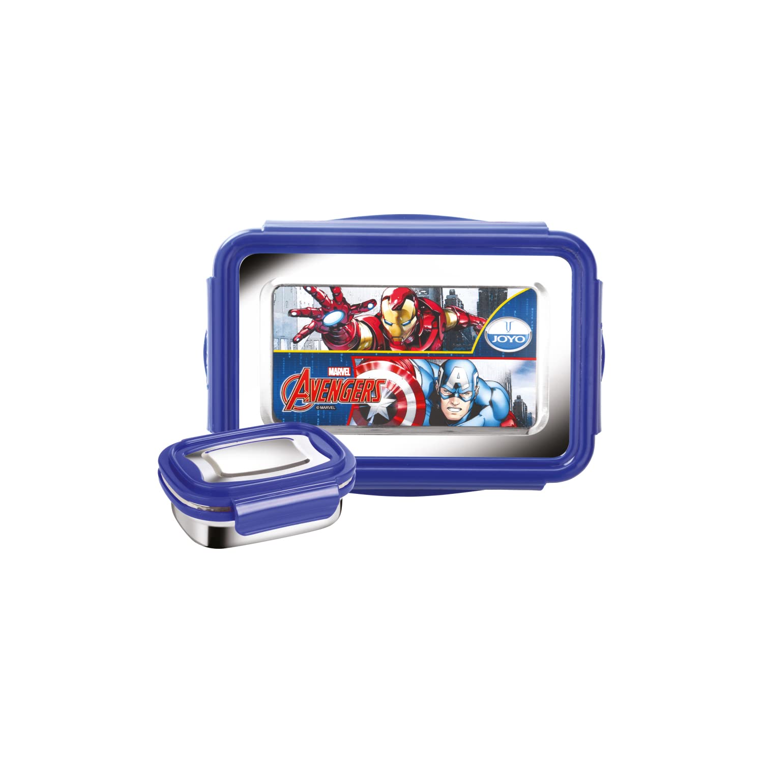 Joyo Disney Lunchmate Lunch Box with Box Inner Steel Lunch Box Big 1, Small Box with Steel Dabbi Compact Design Airtight Leakproof Lunch Box for Office,School BPA Free (Pack of 1) Mickey - Blue