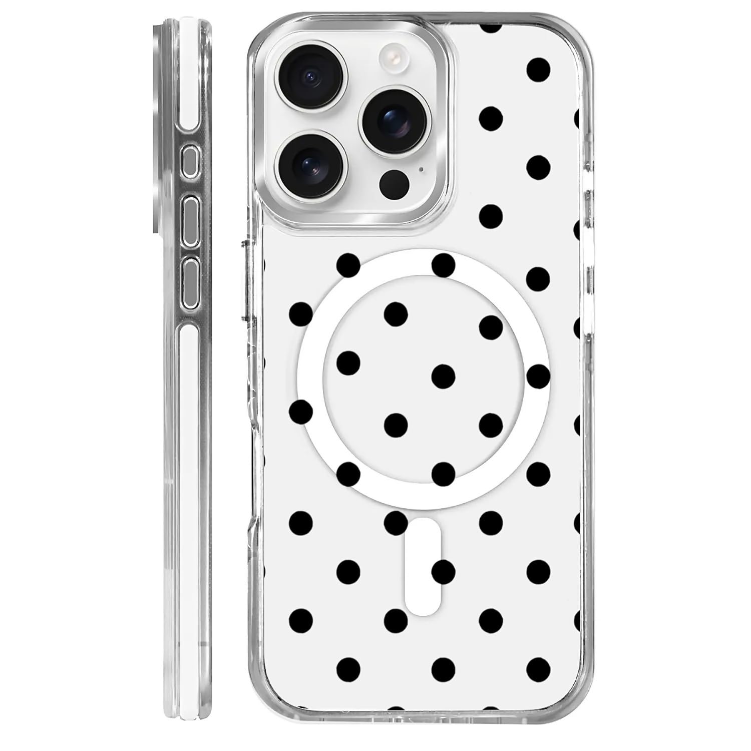 Coque iPhone 16 Pro Magsafe transparente rigide à pois noirs - 8