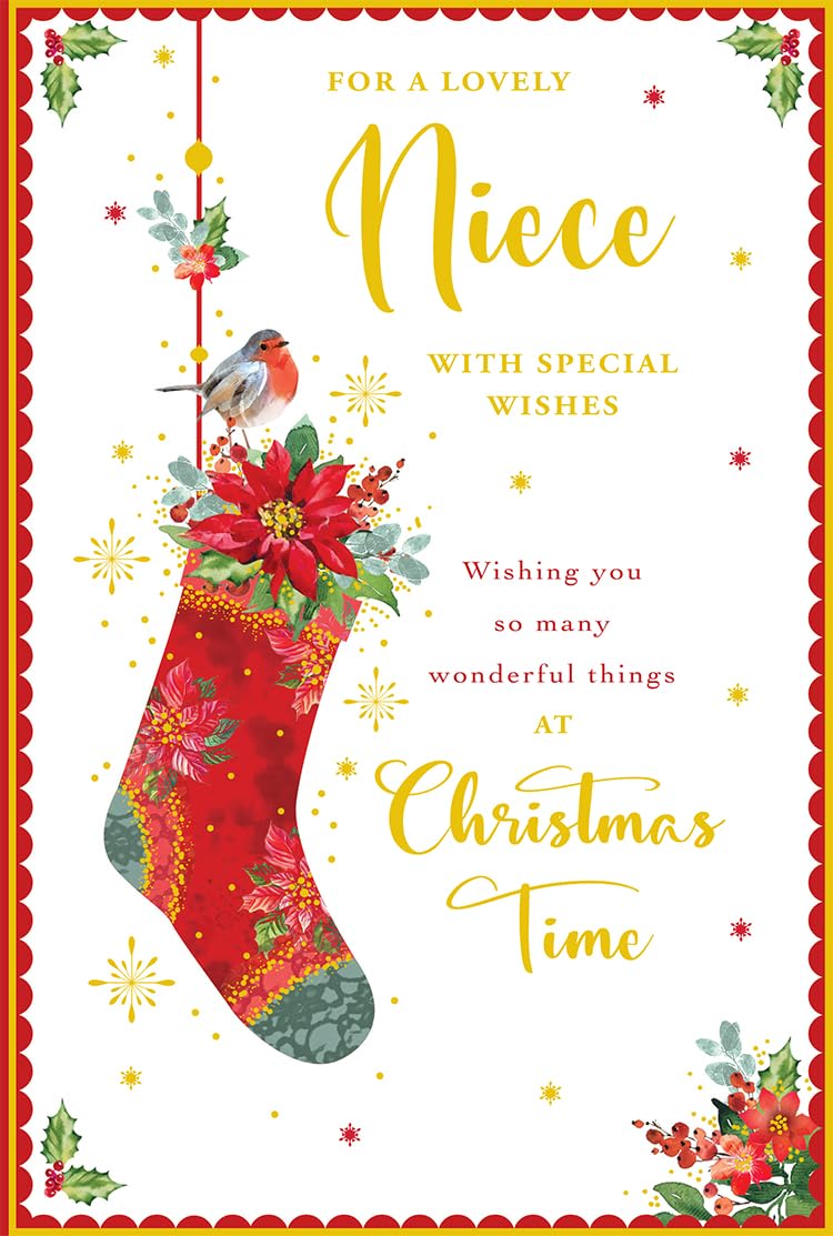 Weihnachtskarte Für Nichte – Mit Gold-glitzerndem Design & Herzlichem Vers