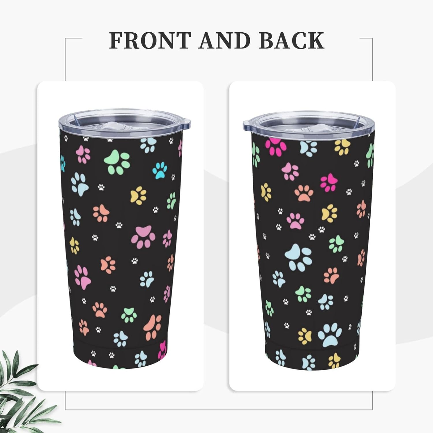 Colorful Paw Tumbler, Dog Footprint 20oz Stainless Steel Travel Coffee Mug with Lid Straw, Dog Cat Paws Thermal Travel Cups Double Wall Vacuum Insulated Coffee Cup for Hot and Cold Drinks - Image 3