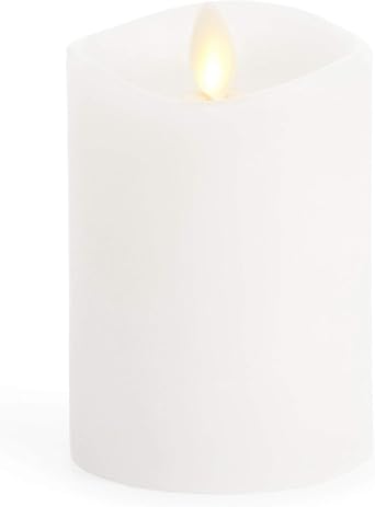 Luminara Flameless Pillar Candle, Small 4.5 inches, Unscented Real-Flame Effect, Melted Edge, Real Wax, Smooth Finish, White, LED Battery-Powered Candle