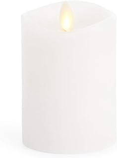 Luminara Flameless Pillar Candle, Small (4.5 inches, Unscented) Real-Flame Effect, Melted Edge, Real Wax, Smooth Finish, White, LED Battery-Powered Candle