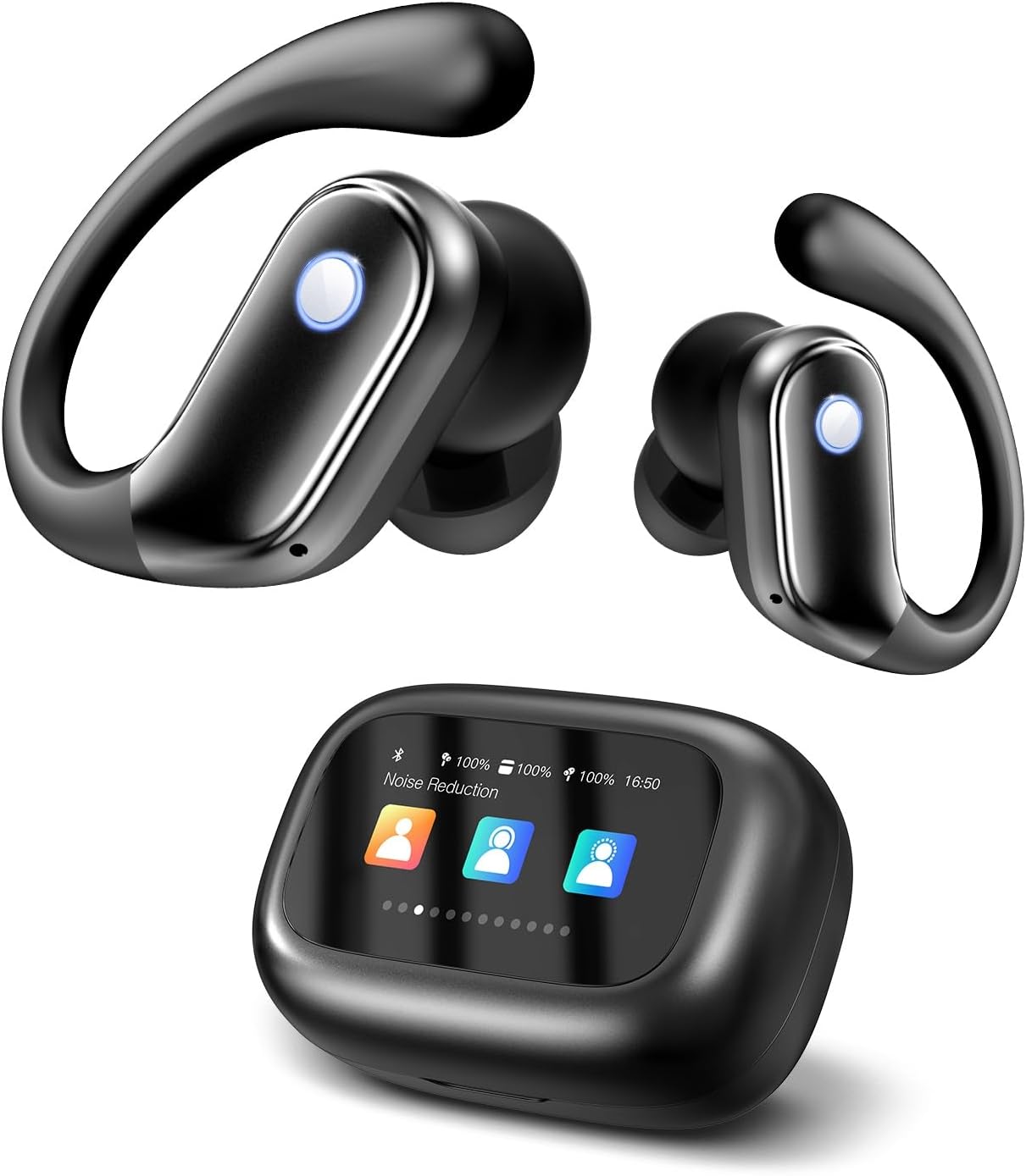 jaddsa Wireless Earbuds, Bluetooth 5.4 Sport Headphones with Multifunctional Touch Screen, ENC Noise Cancelling, Ear Buds with IPX7 Waterproof & Bass Stereo Sound for iOS, Android – Onyx