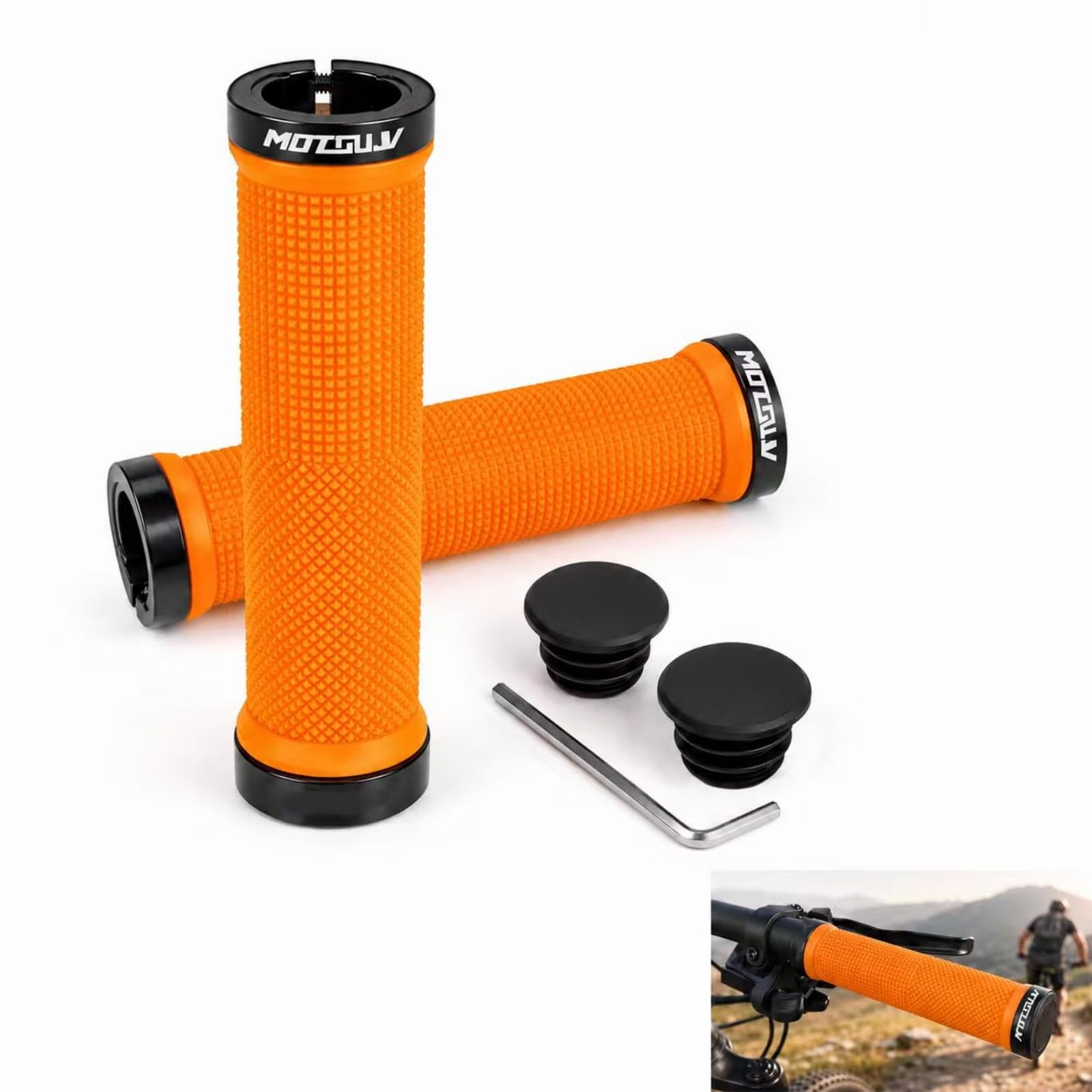 VBK Bike Handlebar Grips Mountain 2Pcs Double Lock-on, Soft Anti-slip Rubber, Comfortable Ergonomic Design, Shock Absorption Bicycle Handle Grip for Scooter Folding Commuter Adult Men Women Orange