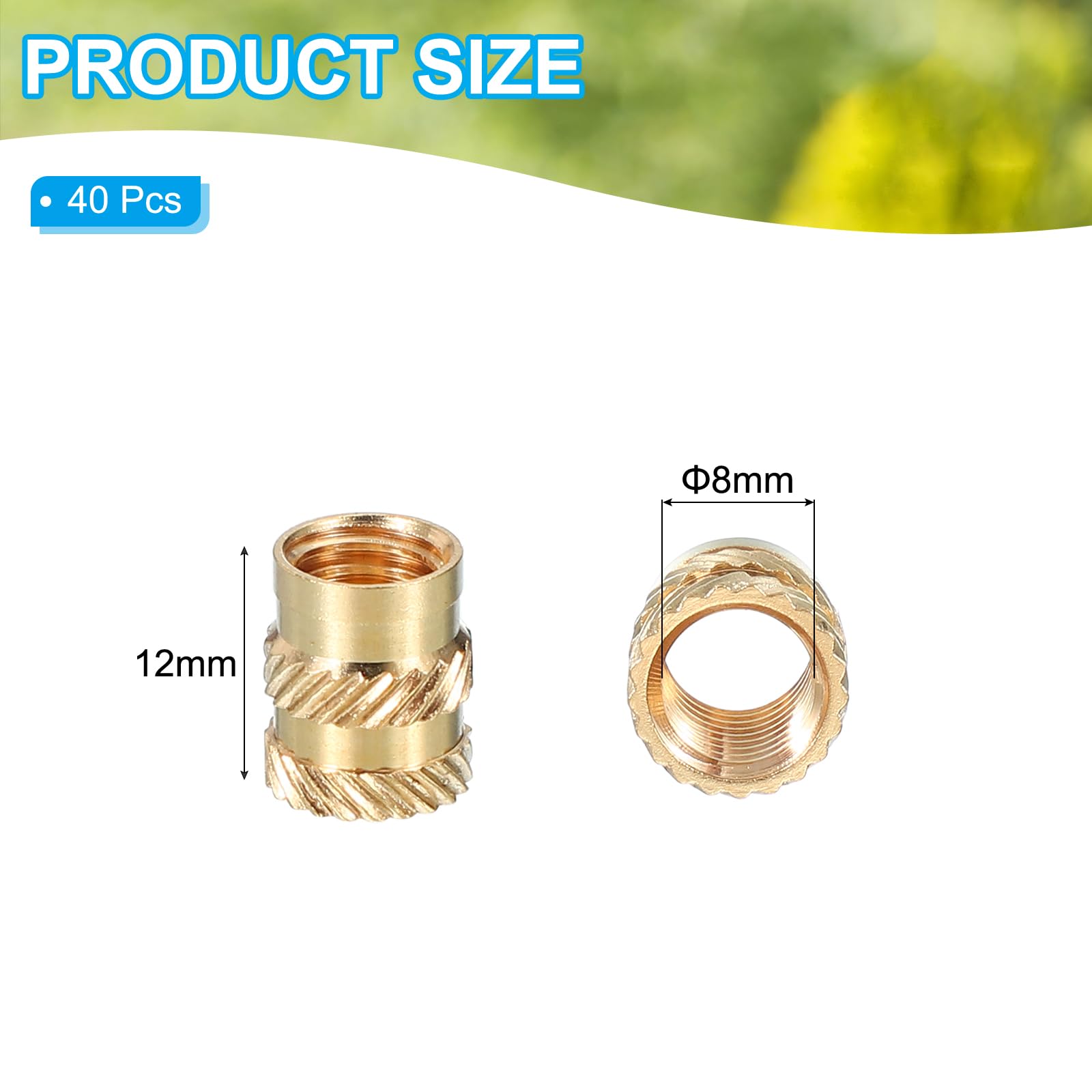 PATIKIL M8x12x10 mm Brass Threaded Insert, 40 Pcs Metric Knurled Nuts Heat Set Insert for Plastic 3D Printing Components - Image 2