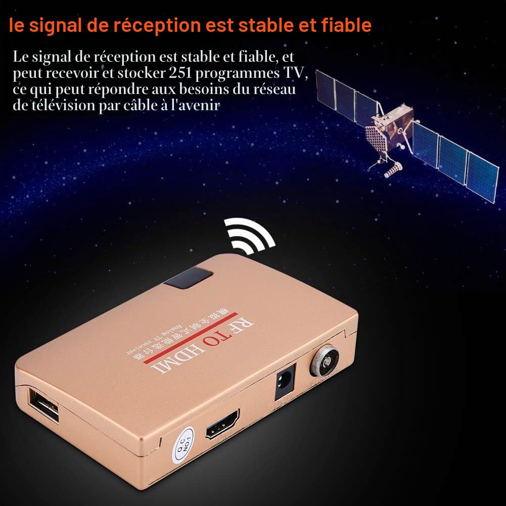 Convertisseur RF vers HDMI, Adaptateur de Modulateur HDMI Stable, Convertisseur Tout Standard Adaptateur Récepteur TV Analogique avec Télécommande, pour Projecteurs, Enseignement(Prise UE)