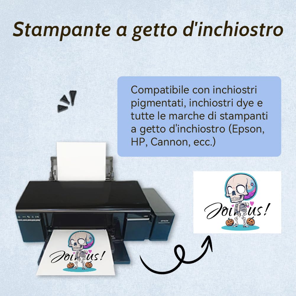 WinnerTransfer A4X10,Carta per trasferimento in Tessuto per Cotone Leggero, stampanti a Getto d'inchiostro e Laser, Carta per trasferimento in Tessuto,transfer paper, Colore: Bianco