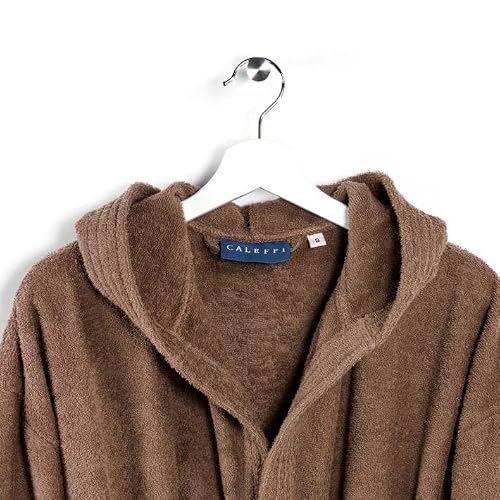 Caleffi - Minoryczny szlafrok z kapturem | Maksymalna chłonność | Certyfikowane nietoksyczne barwniki | Włoski design od 1962 roku | Styl Twojej łazienki, kawy, L, bawełny
