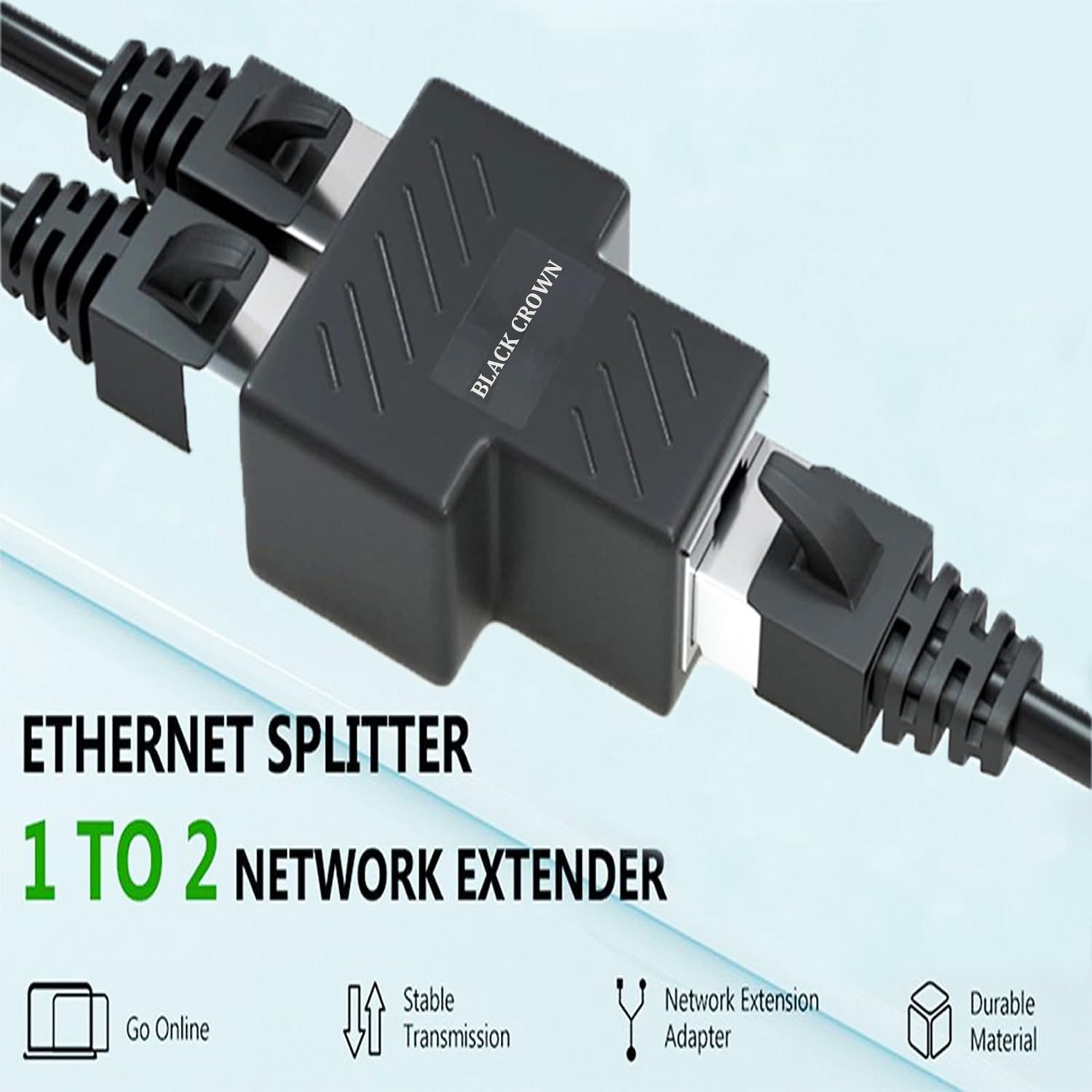Black Crown RJ45 Ethernet Splitter (Pack of 2) -2 Black Crown RJ45 Ethernet Splitter (Pack of 2) -2