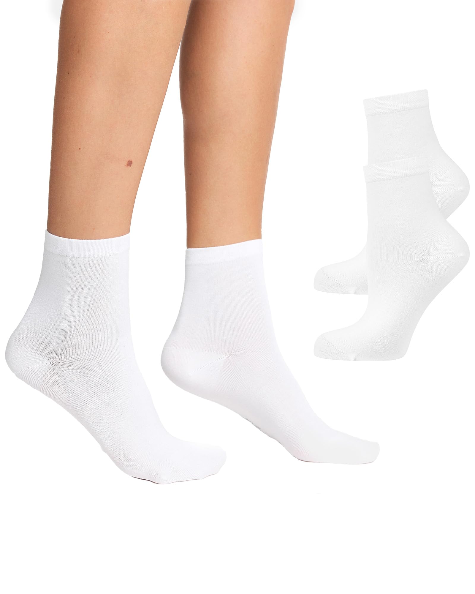 Nur Die Women's White Bambus Kurzsocken 2Er Pack Damen Kurzschaft Bambussocken Socke Weich Atmungsaktiv Short, 39-42