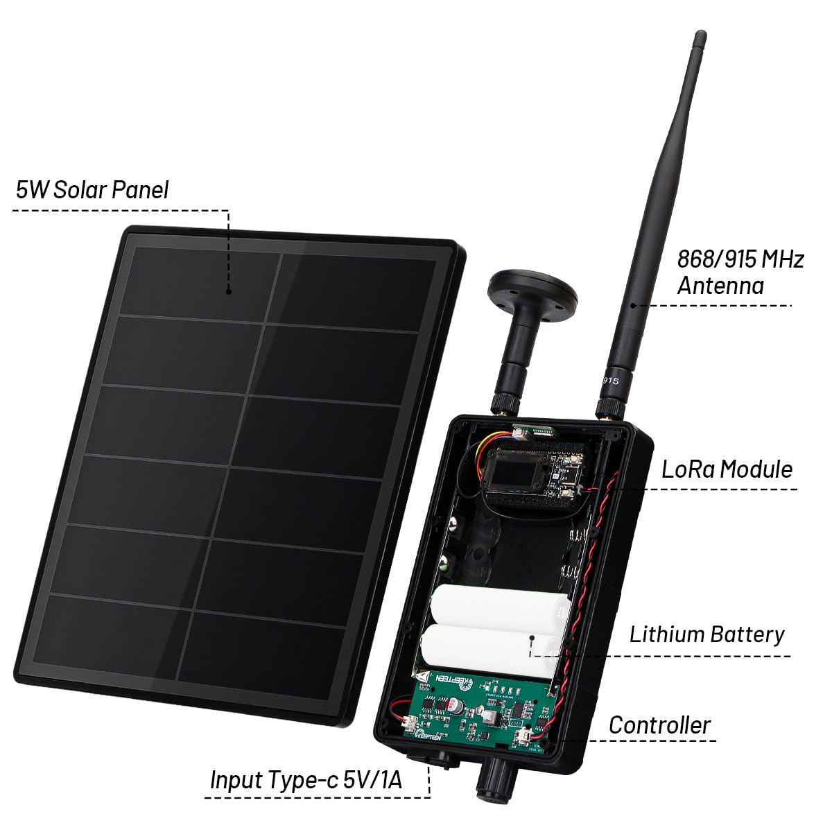 KEEPTEEN D5L-H3 Solar LoRa Mesh Tracker Kit with 5W Solar Panel Built in Heltec ESP32 V4 LoRa Board, Compatible with Meshtastic/Meshcore, Mushroom GPS, 868MHz Antenna, WiFi BLE
