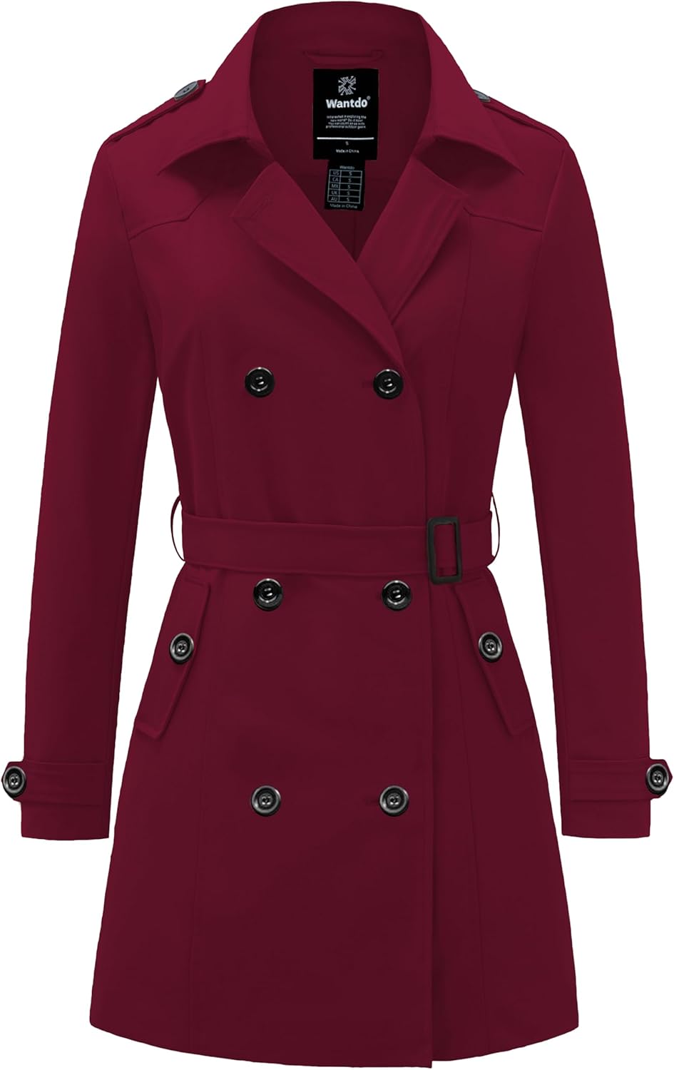 wantdo Women's Waterproof Trench Coat Classic Lapel Outerwear Coat with Belt
