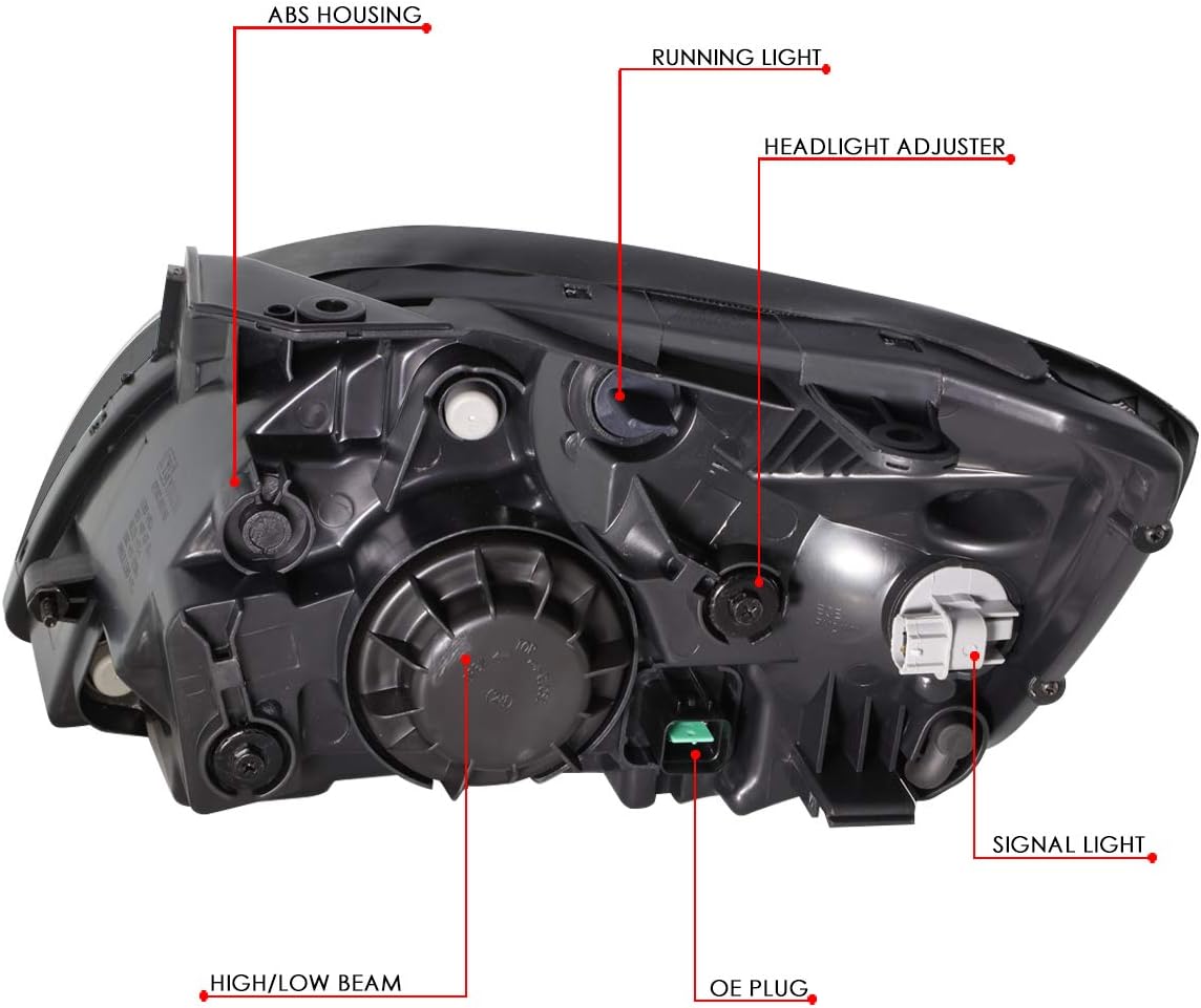 Auto Dynasty Factory Style Halogen Headlights Assembly Compatible with Rio Rio5 2006-2008, Driver and Passenger Side, Black Housing Clear Corner