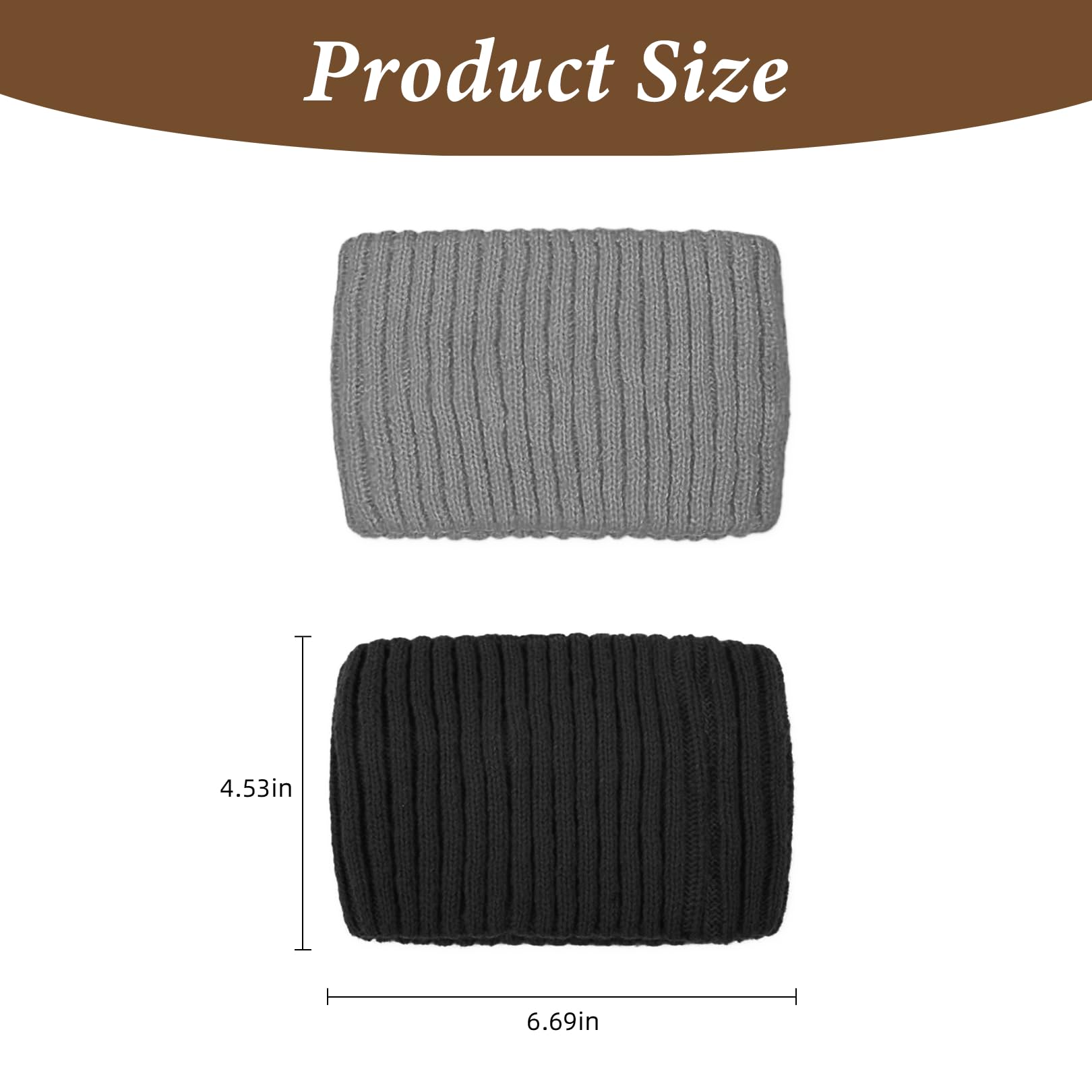 Winter Knit Headbands for Women - 2 Pack Black and Grey Womens Ear Warmers Headbands Cold Weather Wide Knitted Head Wraps Turban Non Slip Fashion Warm Hairbands Hair Accessories for Work Travel Gifts