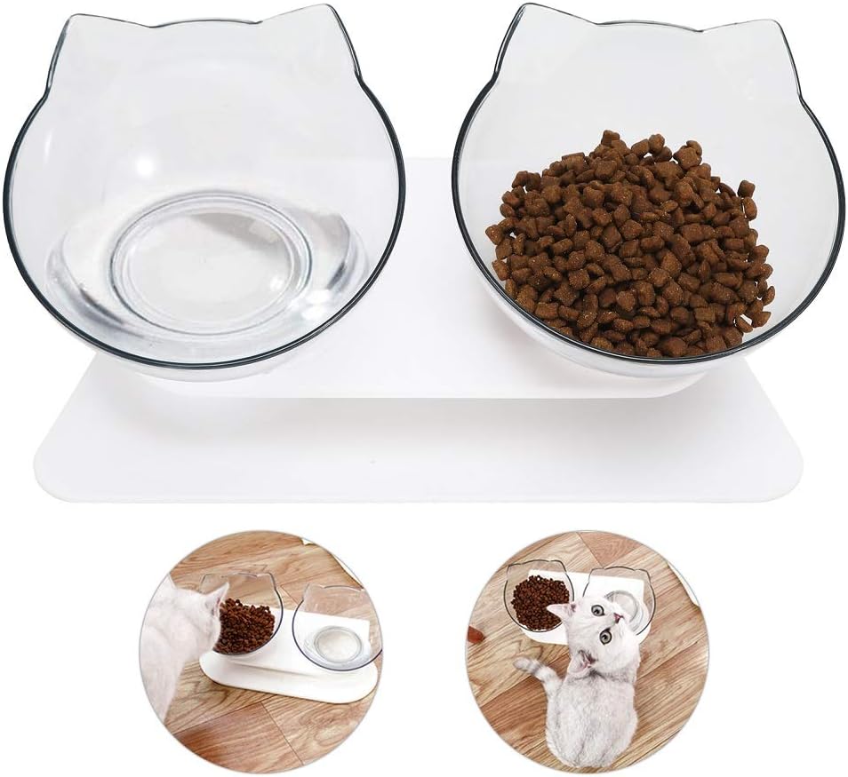 PetlexGravity Food & Water Bowl for Cats Elevated Cat Bowls, Double Cat Food and Water Bowls, 15°Tilted Raised Bowls for Cats/Dogs
