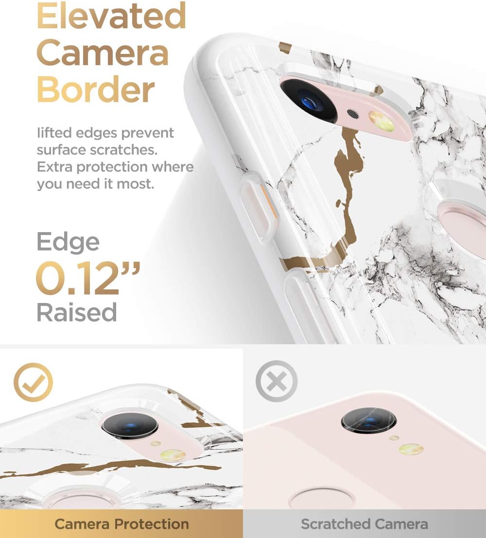 GVIEWIN Marble Google Pixel 3 Case, Ultra Slim Thin Glossy Soft TPU Rubber Gel Phone Case Cover Compatible Google Pixel 3 Only (Will Not fit Pixel 3 XL) (White/Gold)