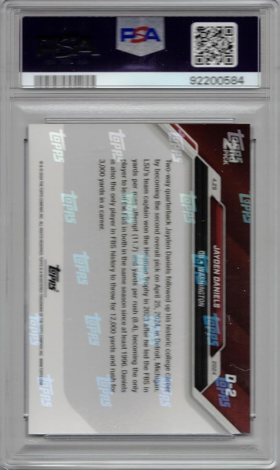 2024 Topps Now Football #D-2 Jayden Daniels Rookie Card Graded PSA 10 Gem Mint
