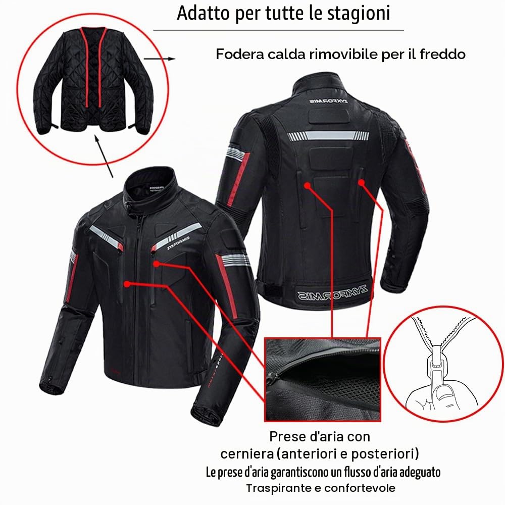 Giacca Motocicletta,giubbotto moto Antivento impermeabile Armatura protettiva per uomo estiva inverno