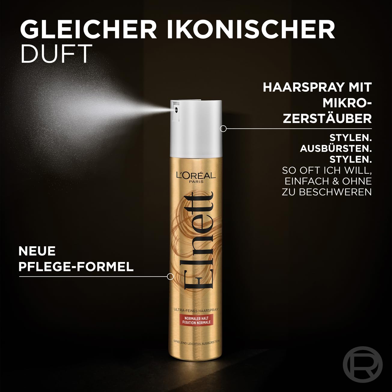 L'Oréal Paris Elnett Ultra-Feines Haarspray Halt & Schutz, Styling Spray mit Ceramide, Zum Stylen und Fixieren der Frisur, Sehr starker Halt, Ohne Silikone, 6 x 300ml