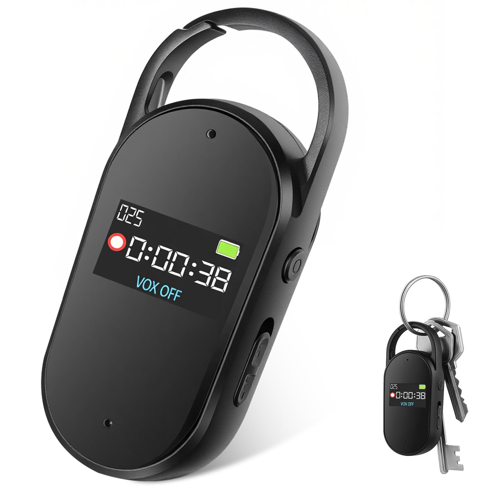 64GB Grabadora de Voz - Portátil Mini Grabador de Audio Digital Profesional con Activación por Voz y MP3, Diseño en Llavero, AGC Reducción de Ruido, Clases, Reuniones, S29 (Black)