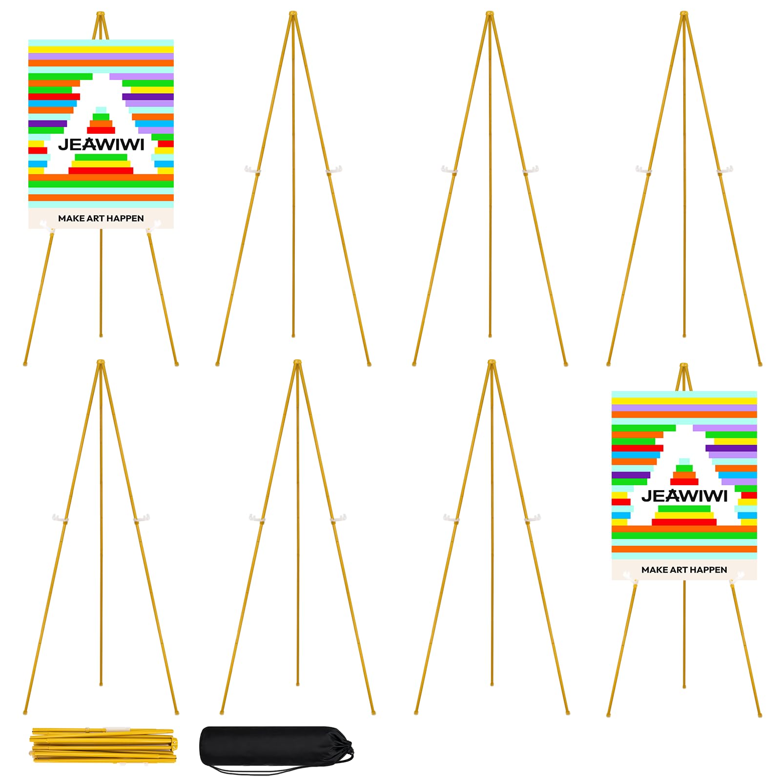 Photo 1 of JEAWIWI 8PCS Golden Easel Stand for Wedding Sign Stand, 66 Inch Adjustable Metal Easels for Display, Portable Folding Easel for Wedding, Display Show, Arts, Poster with Portable Bags